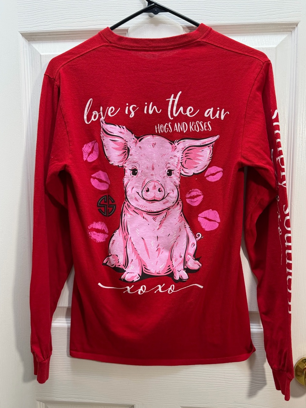 Simply Southern Red Long-Sleeve Tee with Pink Pig Graphic